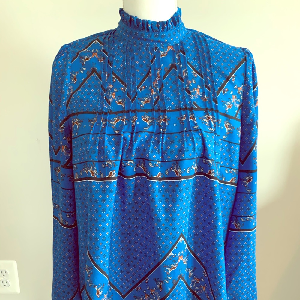 Rachael Zoe royal blue high neck blouse Sz S
